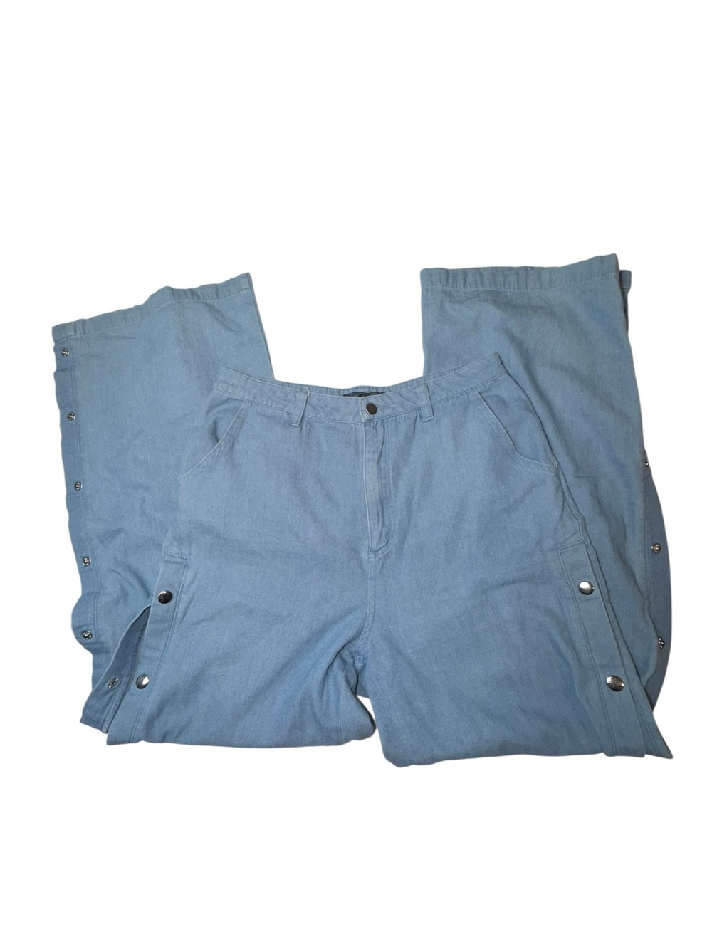 Honey Punch Size M Light Wash Denim Snap Side Pants Y2K Wide Leg